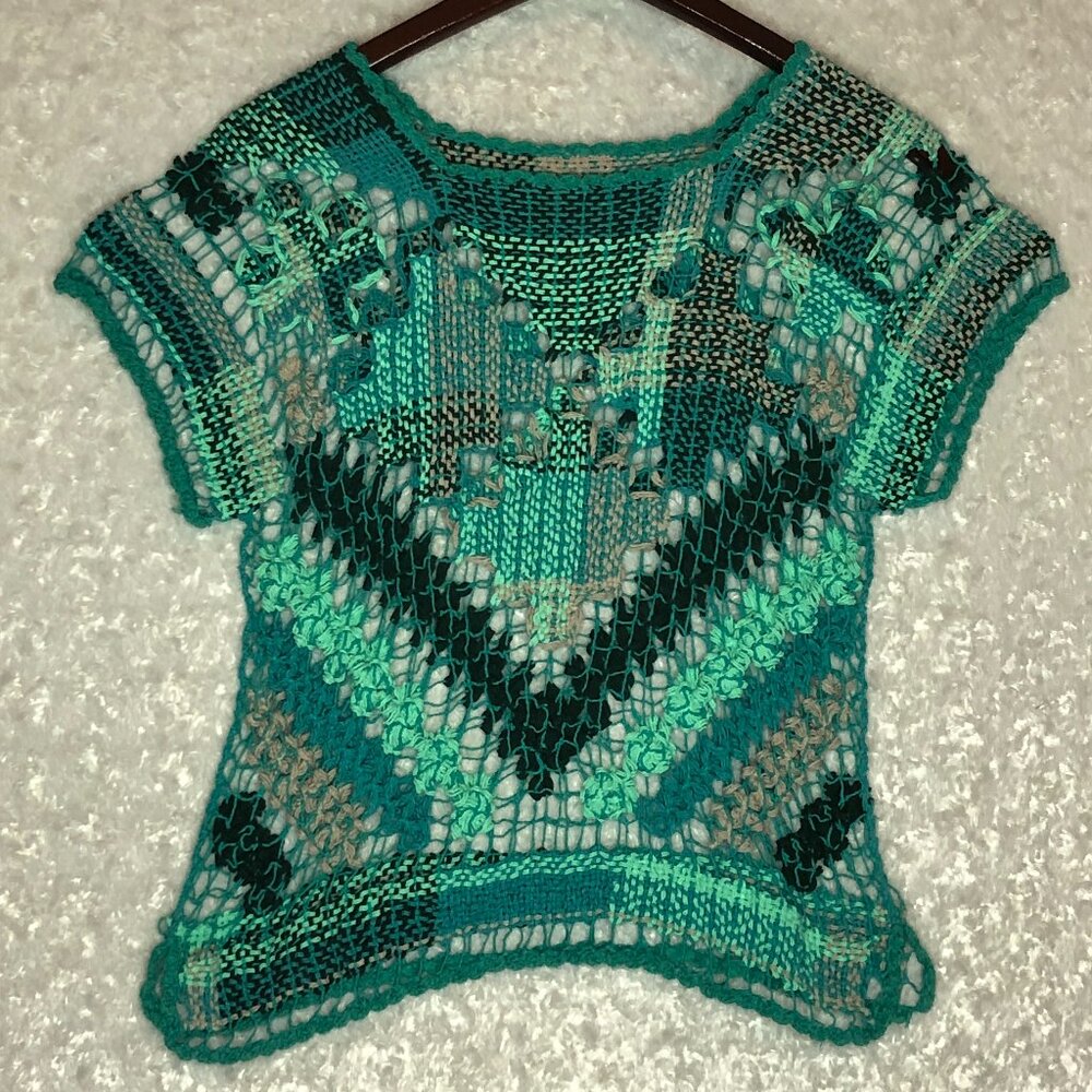 Crochet Women's Knit‎ Green Sweater Size Small